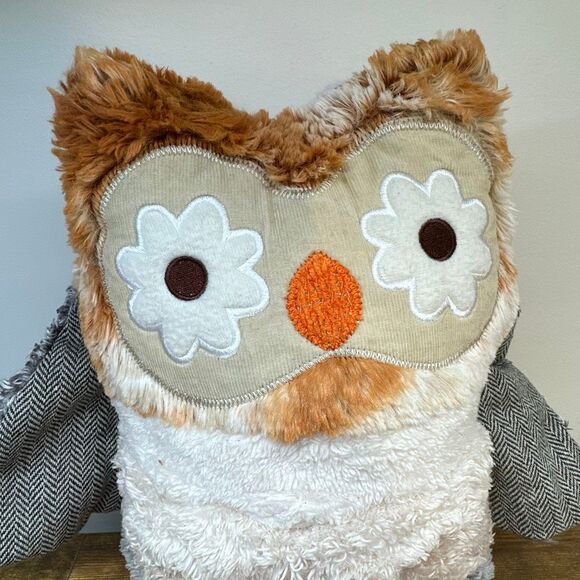 Pier 1 One Imports Sophie Owl Bird Decorative Pillow Fall Tweed Plush FLAWS - Picture 2 of 11